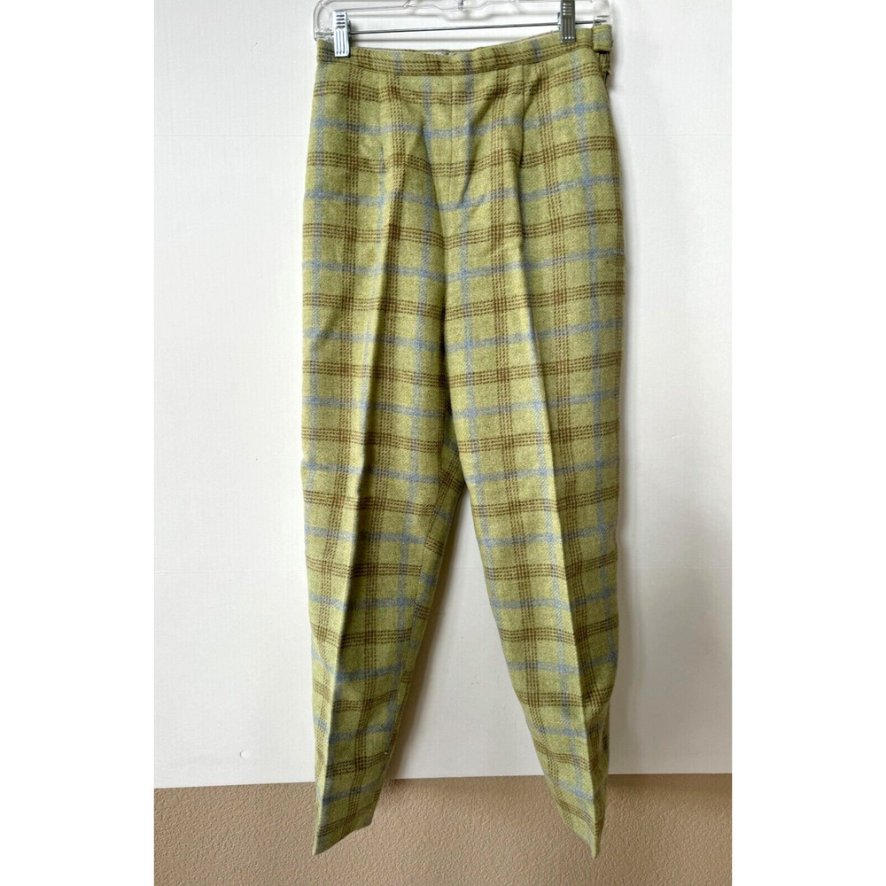 Vintage 1950s 1960s Womens Wool Plaid Pants Shire-TEX Green Slacks